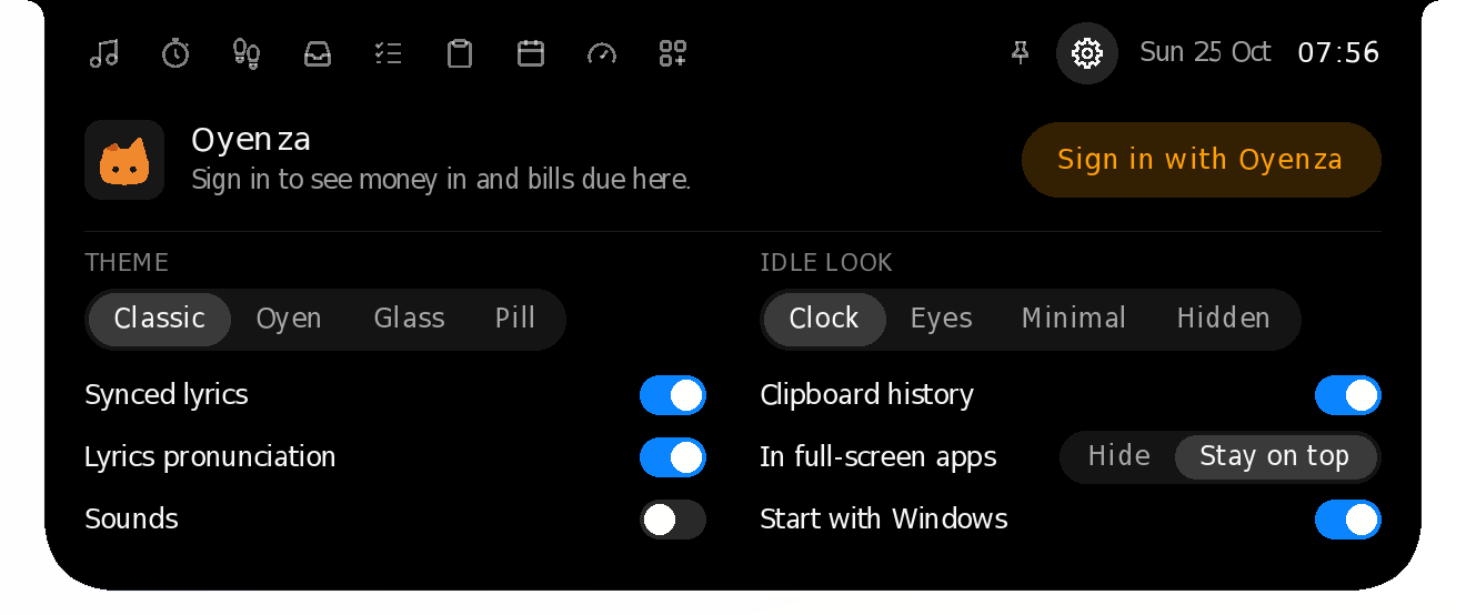 The Settings page with In full-screen apps set to Stay on top