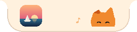 Oyen theme: a cream island, Oyen swaying as music notes float up