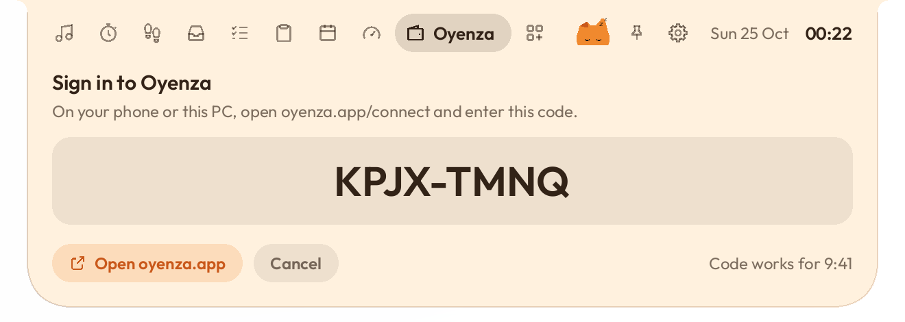 The sign-in code in the Oyen theme