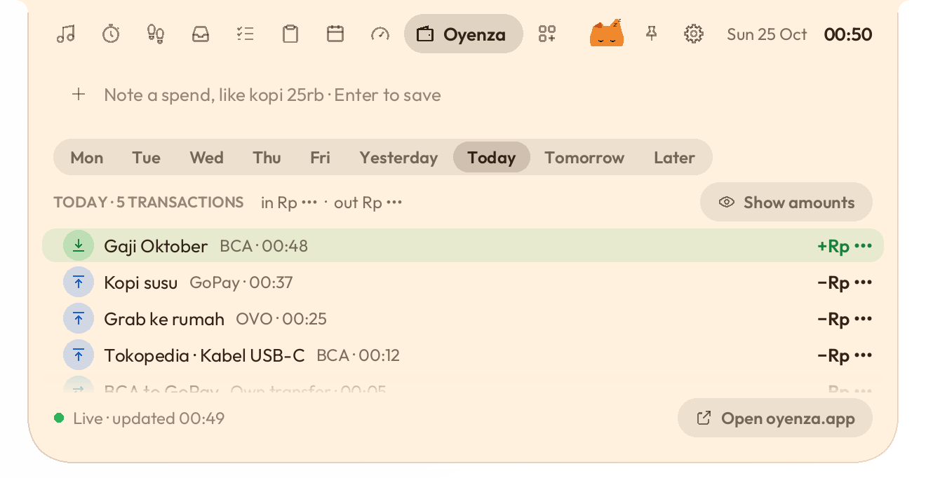 The Oyenza page in the Oyen theme