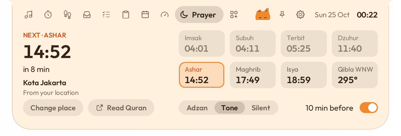 The Prayer tab in the Oyen theme