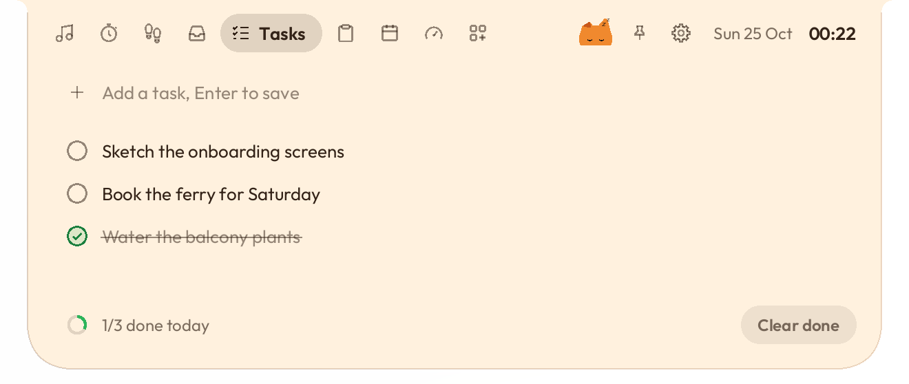 The Tasks page in the Oyen theme
