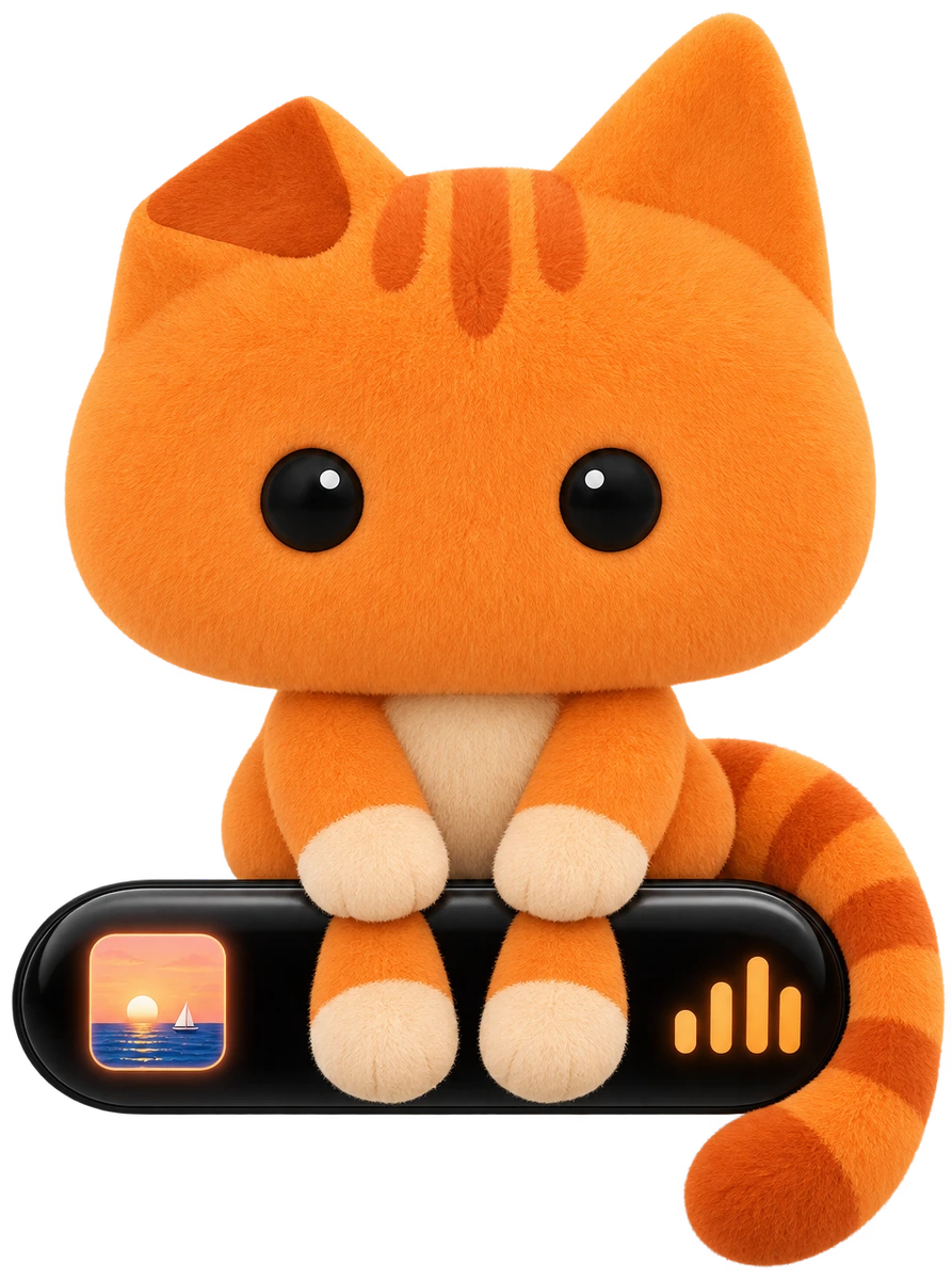 Oyen sitting on the island while a song plays